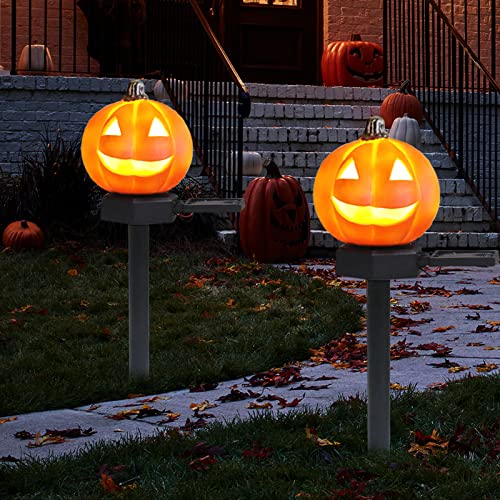 IFEND ハロウィン 飾り カボチャ ガーデンライト 2本セット 屋外 防水 ソーラー 埋め込み式 自動点灯 省エネ 照明飾り おしゃれ お化け屋敷 お庭 雰...