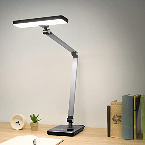 wasser LED デスクライト T字型 JIS規格 調光 調色 卓上ライト 電気スタンド おしゃれ デスクスタンド 目に優しい スタンドライト 照明 間接照明 読書灯 アンティーク (シルバー)