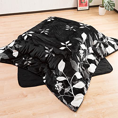 システムK こたつ布団 【適合テーブルサイズ：70～90正方形】柔らかフランネル 抗菌 防臭 防ダニ 洗える 中綿1.4kg 1)掛敷セット180×180cm 柄ブラック