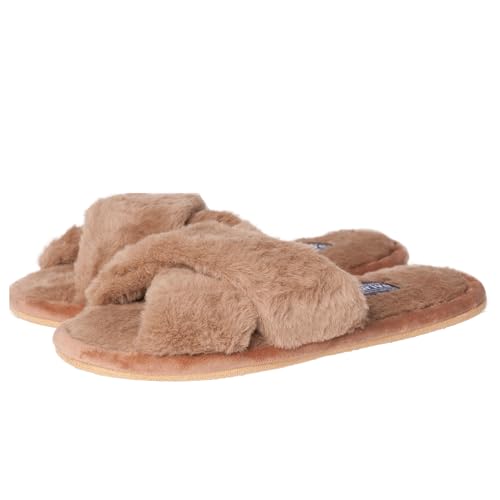 [Y's factory] ラビットファー スリッパ ルームシューズ レディース 低反発 サンダル 室内履き 冬 クロスベルト オフィスサンダル 暖かい あったか かわいい おしゃれ ふわふわ (ブラウンA フリ