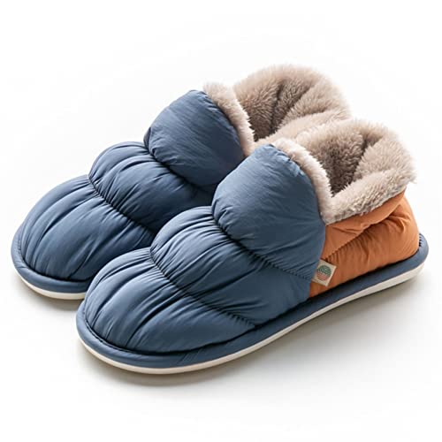 [Kozy More] ルームシューズ 暖かい もこもこ 冬 スリッパ 室内 あったか 滑り止め 軽くて 履き心地 冷え対策 レディース メンズ 防水 室内履き 北欧 おしゃれ (Blue, 24.0 cm)
