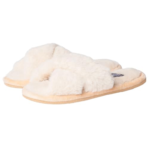 [Y's factory] ラビットファー スリッパ ルームシューズ レディース 低反発 サンダル 室内履き 冬 クロスベルト オフィスサンダル 暖かい あったか かわいい おしゃれ ふわふわ (ベージュA フリ