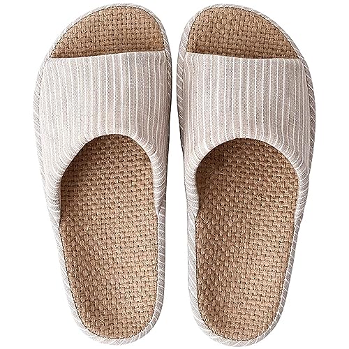 [SOARHOPE] スリッパ レディース ルームシューズ 軽量 オシャレ 亜麻 和風 無地 春夏用 室内履き 来客用 部屋用 通気 シンプル 洗濯可 素足で履く チャコールグレー L