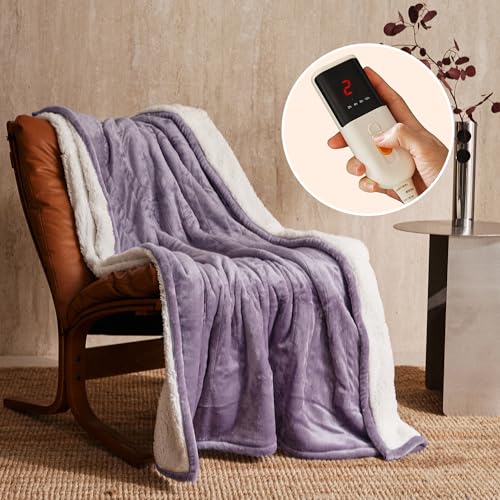 Jet's Home 電気掛・敷毛布 -180×130cm 電気ブランケット 6段階温度調整＆10時間タイマー設定機能 自動オフ 速暖 洗い可能 省エネ 節電 防寒対策 暖房器具（パープル）