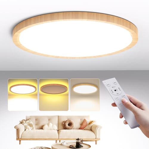 Antree LEDシーリングライト 10畳 5200LM 和風 木目調 調光調色 間接照明 常夜灯 天井照明 極薄型 木枠 雰囲気ナイトライト リモコン&スマホAPP操作 Ceiling Light 8畳~10畳用 和室・寝室・書斎・リビン
