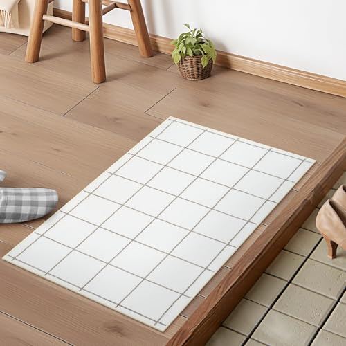 HAOCOO 玄関マット 室内 50х80cm ラグマット 洗える 幾何学柄 北欧風 小さい おしゃれ 長方形 ふわふわ 滑り止め 防音 屋外 泥落とし オールシーズン適用 抗菌防臭 軽量 アイボリー