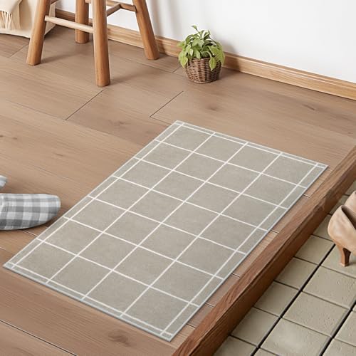 HAOCOO 玄関マット 室内 50х80cm ラグマット 洗える 幾何学柄 北欧風 小さい おしゃれ 長方形 ふわふわ 滑り止め 防音 屋外 泥落とし オールシーズン適用 抗菌防臭 軽量 ミルクティー