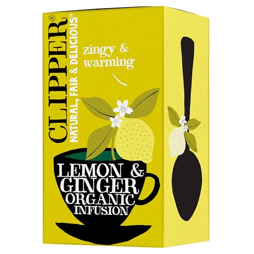 クリッパーティーオーガニック レモン&ジンジャー 20 ティーバッグ ハーブティー、カフェインフリー、イギリス産、ナチュラル、プレミアムティー、個包装