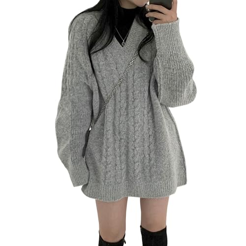 [OGCPWYQZ] セーター レディース Vネック ニット トップス ゆったり ロング 大きめ オーバーサイズ ケーブル編み プルオーバー 柔らかい あたたかい おしゃれ カジュアル通勤 上品 無地 秋 冬