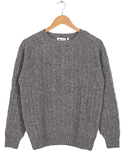 [HARLEY OF SCOTLAND] ハーレーオブスコットランド ケーブル編み ニット セーター メンズ レディース シェットランド ウール クルーネックハーレー M3233/7 ケーブル (Med Grey(グレー), 38)