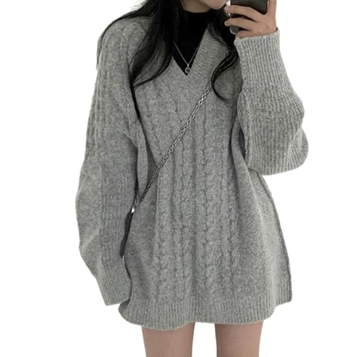 [MSFQSNB] セーター レディース Vネック ニット トップス ゆったり ロング 大きめ オーバーサイズ ケーブル編み プルオーバー 柔らかい 体型カバー あたたかい おしゃれ カジュアル通勤 上品