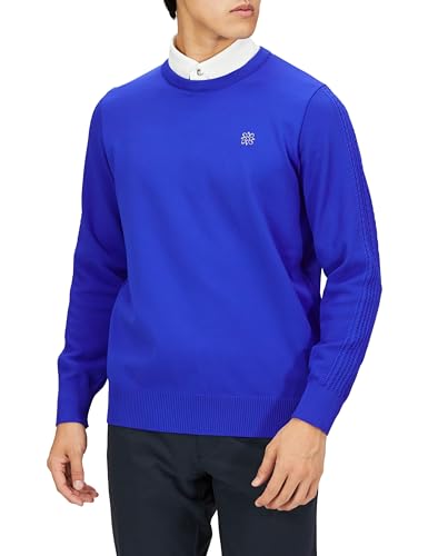 [セントアンドリュース] メンズ クルーネックニット (14G天竺×ケーブル) / セーター ゴルフ / 042-3270951 110_ブルー LL