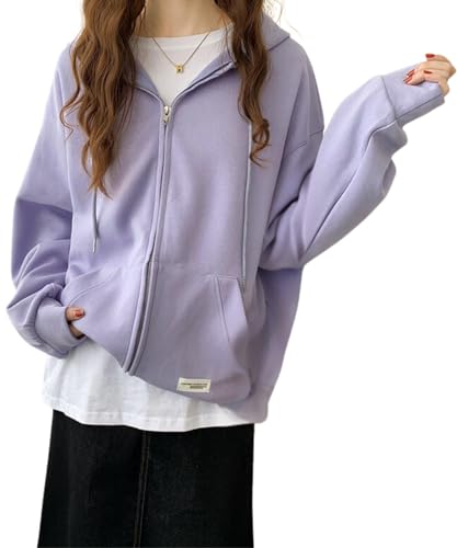 [Elixio] [エリクシオ] パーカー レディース ジップアップ トップス フーディー 長袖 ゆったり オーバーサイズ カジュアル パステルカラー 春 秋 オールシーズン (JP, アルファベット, XL, パープ
