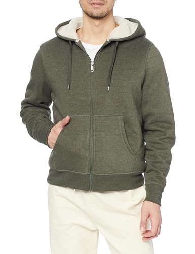 [　 Essentials] パーカー ジップアップ シェルパ裏地 フリース メンズ オリーブ L