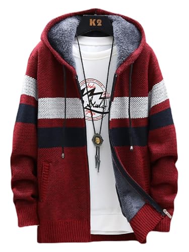 [ワイエフ] ニットパーカー ジャケット 裏起毛 裏ボア フード付き カジュアル ゆったり 長袖 秋 冬 メ..