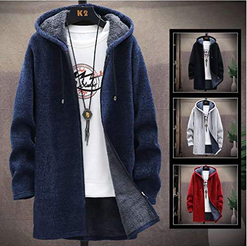 [Bormran] ロング ジップアップ パーカー 裏起毛 フード付き アウター メンズ ロング パーカー カジュアル 防風 防寒 春 秋 冬 厚手 無地 暖かい (M, ワインレッド) 3