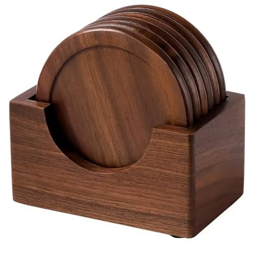 EXDUCT 木製コースター 6枚セット 収納ケース付き コースター 防水 滑り止め 断熱 コップ敷き お茶 コ..