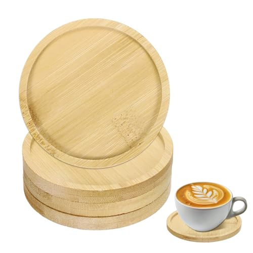 uxcell 木製コースター 4枚入り 丸型 95x95x10mm 耐熱 滑り止め キャンドルトレイ装飾 飲食店 寝室 飲料 コーヒー バーテーブル キッチン用