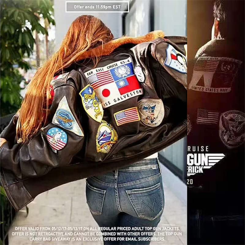 [VIIBOY] 本革フライトジャケット トップガンモデル 本革ジャケット ワッペン付き 刺繍 レザージャケット ウール襟 中綿入り 革ジャン アメリカ空軍服 牛革 防寒 メンズ (L, A)