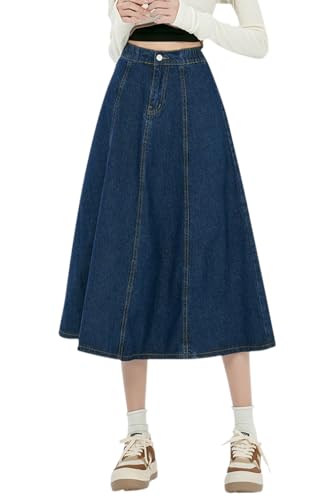 [Euyqs] レディース カジュアル リメイク デニムスカート フレアスカート (M, ダークブルー)