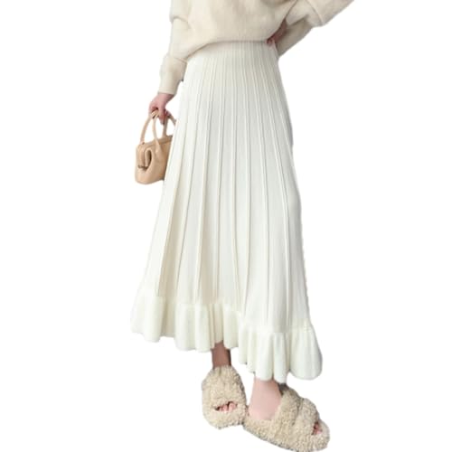 [JoccKorr] スカートレディース ニット スカート ハイウエストスカート フリル プリーツスカート Aライン スカート カジュアル ロングスカート 着痩せ 脚長効果 通勤 秋 冬