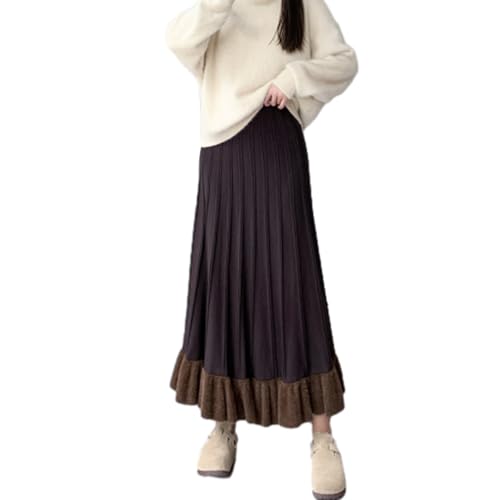 [JoccKorr] スカートレディース ニット スカート ハイウエストスカート フリル プリーツスカート Aライン スカート カジュアル ロングスカート 着痩せ 脚長効果 通勤 秋 冬