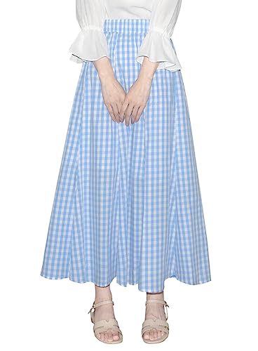 [Euyqs] レディース チェック柄 マキシスカートフィッシュテールスカート (S, ライトブルー)