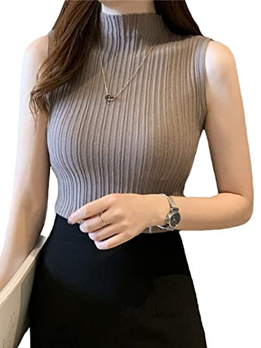 [ワイエフ] ニット レディース ノースリーブ ハイネックニット タイト 着痩せ おしゃれ カジュアル カ..