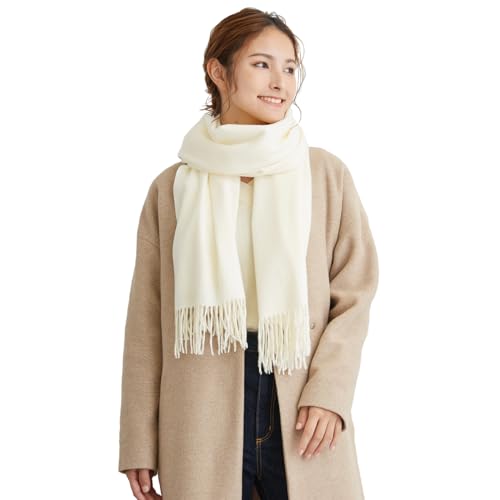 [mujina] ストール 大判 厚手 マフラー カシミヤタッチ 結婚式 秋冬 柔らかい ポンチョ ひざ掛け 膝掛け 大きいサイズ 結婚式ストール プレゼント ギフト アイボリー