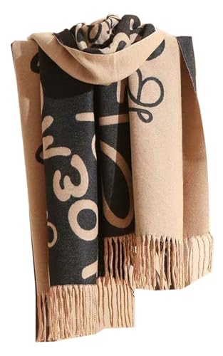 [ゆめパジャマ] お洒落度UPの レディースストール マフラー ショール 大判マフラーネックウォーマーアウター ギフト プレゼント クリスマス 贈り物 ひざ掛け (ベージュ×ブラック, FREE)