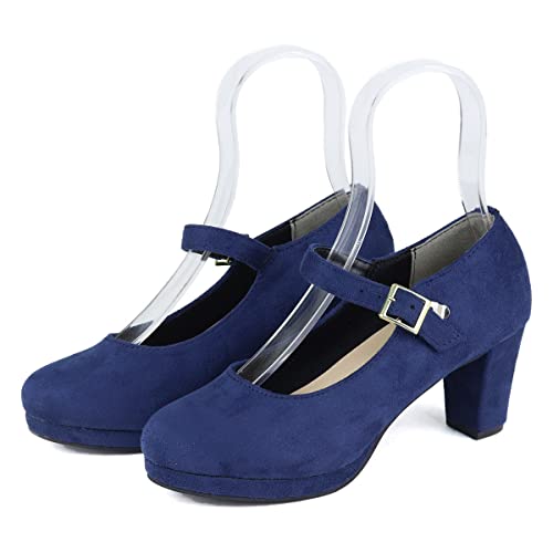 [リバティー ドール] 1110 ストラップパンプス チャンキーヒール 6.5cmヒール レディース ネイビースエード M(23.5 cm)