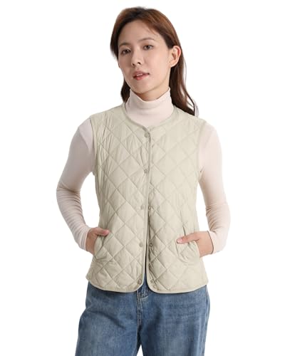 [YAMANMAN] ダウンベスト ベスト中綿 レディース インナー 袖なし 軽量 防寒 防風 暖かい 保温 冬服 防寒着 体型カバー 無地 シンプル カジュアル 大きいサイズ カジュアル 通勤 通学 オフホワ