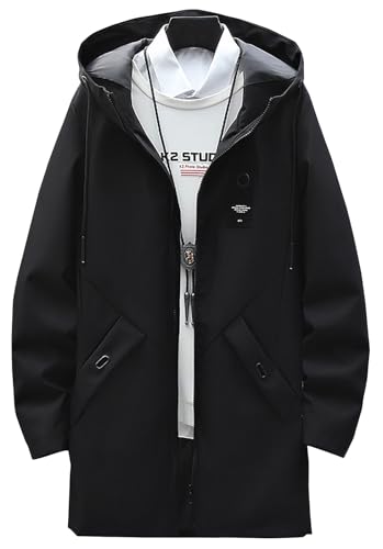 [Pablito] スリムフィット コート メンズ ハーフ丈 フード付き ジャケット 秋服 ハーフコート おしゃれ アウター カジュアル ジャンパー トレンチ モッズ 防風 防寒 軽量 春 秋 冬 (JP, アルファ