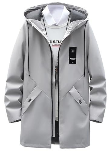 [Pablito] スリムフィット コート メンズ ハーフ丈 フード付き ジャケット 秋服 ハーフコート おしゃれ アウター カジュアル ジャンパー トレンチ モッズ 防風 防寒 軽量 春 秋 冬 (JP, アルファ