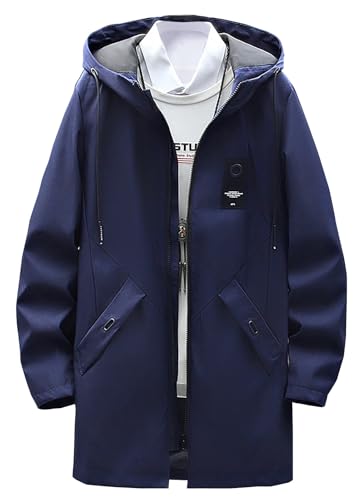 [Pablito] スリムフィット コート メンズ ハーフ丈 フード付き ジャケット 秋服 ハーフコート おしゃれ アウター カジュアル ジャンパー トレンチ モッズ 防風 防寒 軽量 春 秋 冬 (JP, アルファ