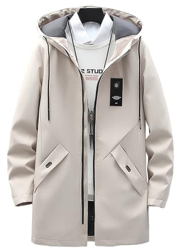 [Pablito] スリムフィット コート メンズ ハーフ丈 フード付き ジャケット 秋服 ハーフコート おしゃれ アウター カジュアル ジャンパー トレンチ モッズ 防風 防寒 軽量 春 秋 冬 (JP, アルファ