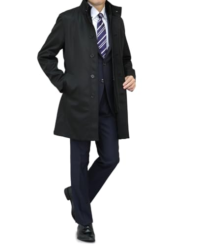 [スーツジャパン] 2枚衿 スタンドカラー コート メンズ キルティングライナー着脱 ハーフコート スリム＆レギュラーフィット A体～BB体 ビジネス カジュアル アウター 秋冬 撥水 防風 ブラッ