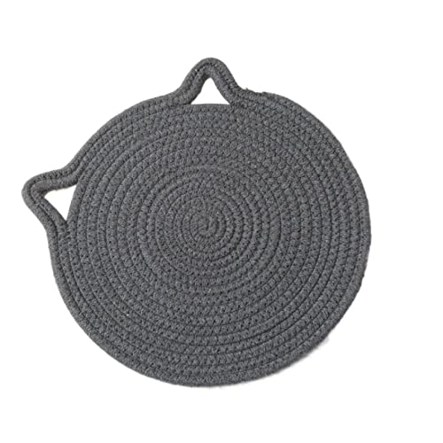 かわいい 猫耳 耐熱 鍋敷き テーブルマット 家庭用 和風 吊り木綿糸 織り 食卓 創作 保温マット コースター 可愛い ねこ 大きめ 鍋つかみ 滑り止め 天然素材 ギフト プレゼント (30cm, 暗灰色)