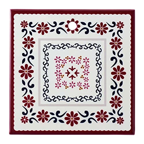 コモライフ 陶器製の鍋敷き ブーケ 角型 (15cm) 陶器 鍋敷き ポットマット コースター 花柄 おしゃれ 裏面 コルク