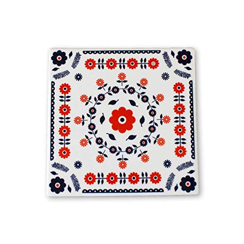 こだわり食器と雑貨のお店irodori 陶製 北欧ビンテージライン なべ敷き 15cm角 北欧 テイスト タイル 裏面クッション付き