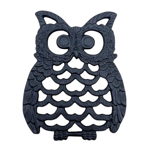 ルナリ 鍋敷き 鋳鉄製 滑り止め 鍋置き インテリア アイアン キッチン 雑貨 北欧風 釜敷 耐熱 アンティーク風 フクロウ (フクロウ)