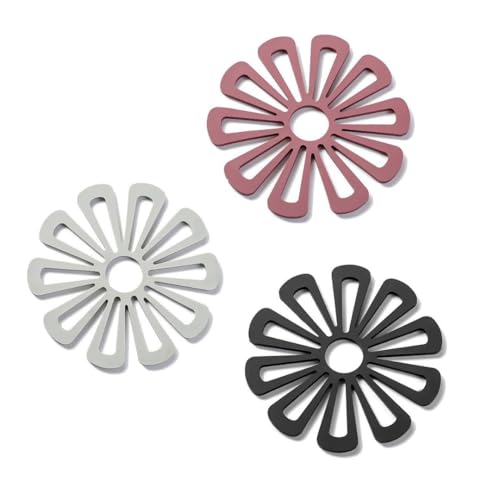 レジプロb 花形 鍋敷き 3枚セット 北欧デザイン 耐熱 ダークレッド＆グレー＆ブラック