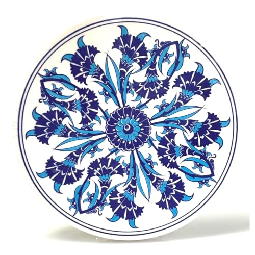 トルコ製 オスマン帝国風 丸型タイル 鍋敷き12・コースター 陶器製 耐熱仕様 ギフトにも最適（1枚）