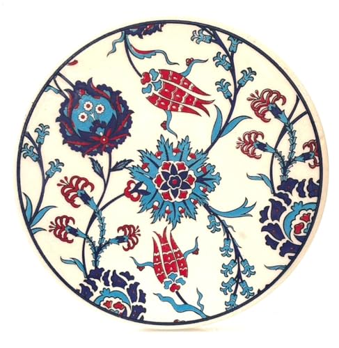 トルコ製 オスマン帝国風 丸型タイル 鍋敷き29・コースター 陶器製 耐熱仕様 ギフトにも最適（1枚）