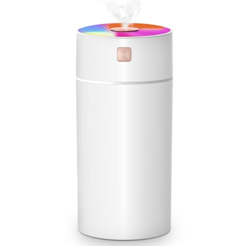 【2024新型 7色LEDライト】 加湿器 小型 卓上 超音波加湿器 卓上加湿器 除菌 マイナスイオン除菌 大容量350ML 車用加湿器 水漏れ防止 USB給電...