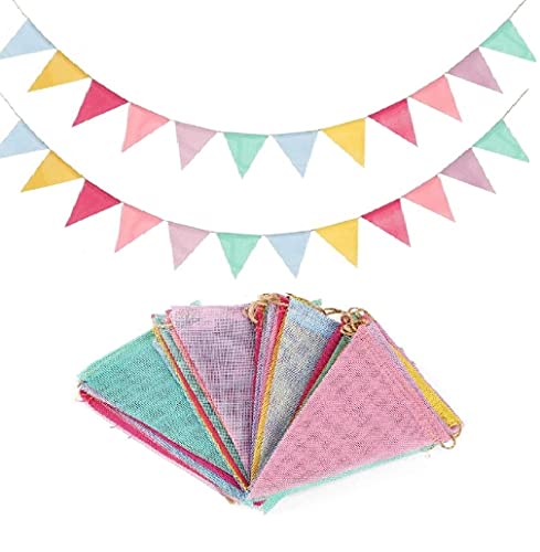 Bethany Home 三角旗 2本セット ガーランド 亜麻 約4m長 麻ロープ キャンプフラッグ バナー アウトドア旗 パーティー飾り 誕生日 子供部屋飾り 壁飾り 結婚式 ウエディング 記念日 水洗い可能 可
