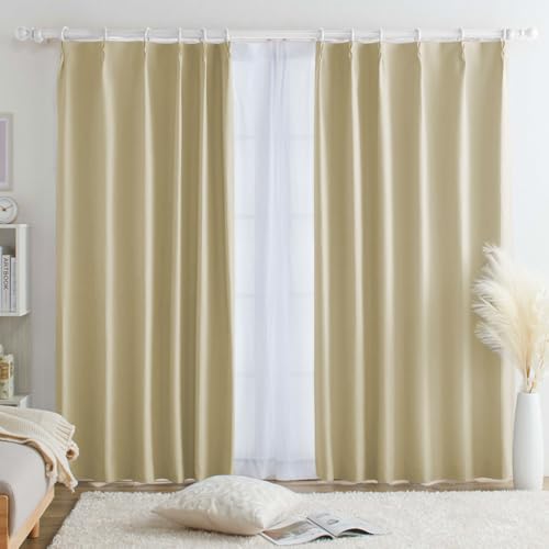 ベルーナ(BELLUNA) カーテン 遮光 4枚組 100％ 遮光1級 防音 断熱 保温 遮光 4枚セット おしゃれ タッセル付 アジャスターフック付 厚地 厚手 洗える 丈90 cm x 幅100 cm (カーテン2枚 レース2枚 285264-1