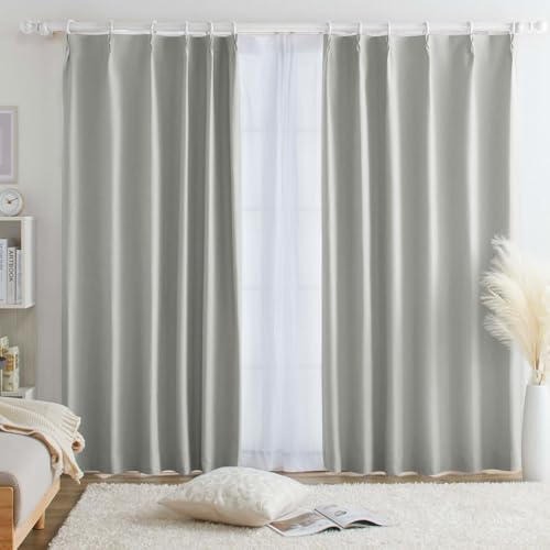 ベルーナ(BELLUNA) カーテン 遮光 4枚組 100％ 遮光1級 防音 断熱 保温 遮光 4枚セット おしゃれ タッセル付 アジャスターフック付 厚地 厚手 洗える 丈185 cm x 幅100 cm (カーテン2枚 レース2枚 285264-