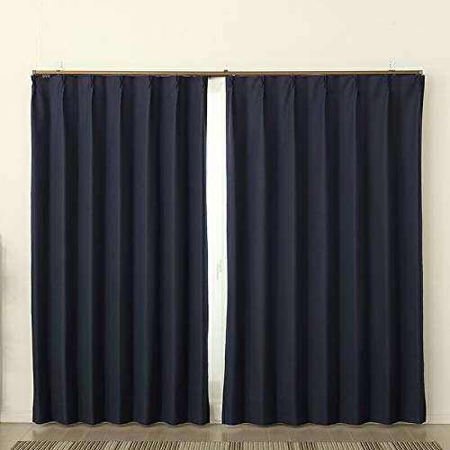 完全遮光カーテン 遮光率100％ 断熱防音 形状記憶加工 無地 「コナー」 5346ネイビーNB 幅100x丈185cm2枚組 100×185 節電 断熱 保温 防寒 省エネ 冷暖房効果アップ 厚手
