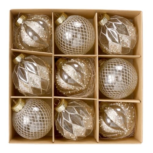 クリスマス オーナメント 9個セット 8cmボール ハロウィン クリスマスツリー オーナメント 飾り ボール ドロップ ゴールド ブラック 球 北欧 おしゃれ (ベージュ)